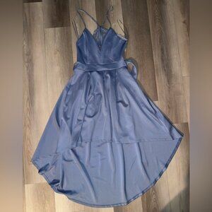 Revamped High Low Satin Dress in Blue